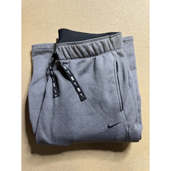 Nike Sweatpants L Grey  Polyester White Swoosh Baggy Wide‎ Leg Dri Fit - Picture 1 of 10